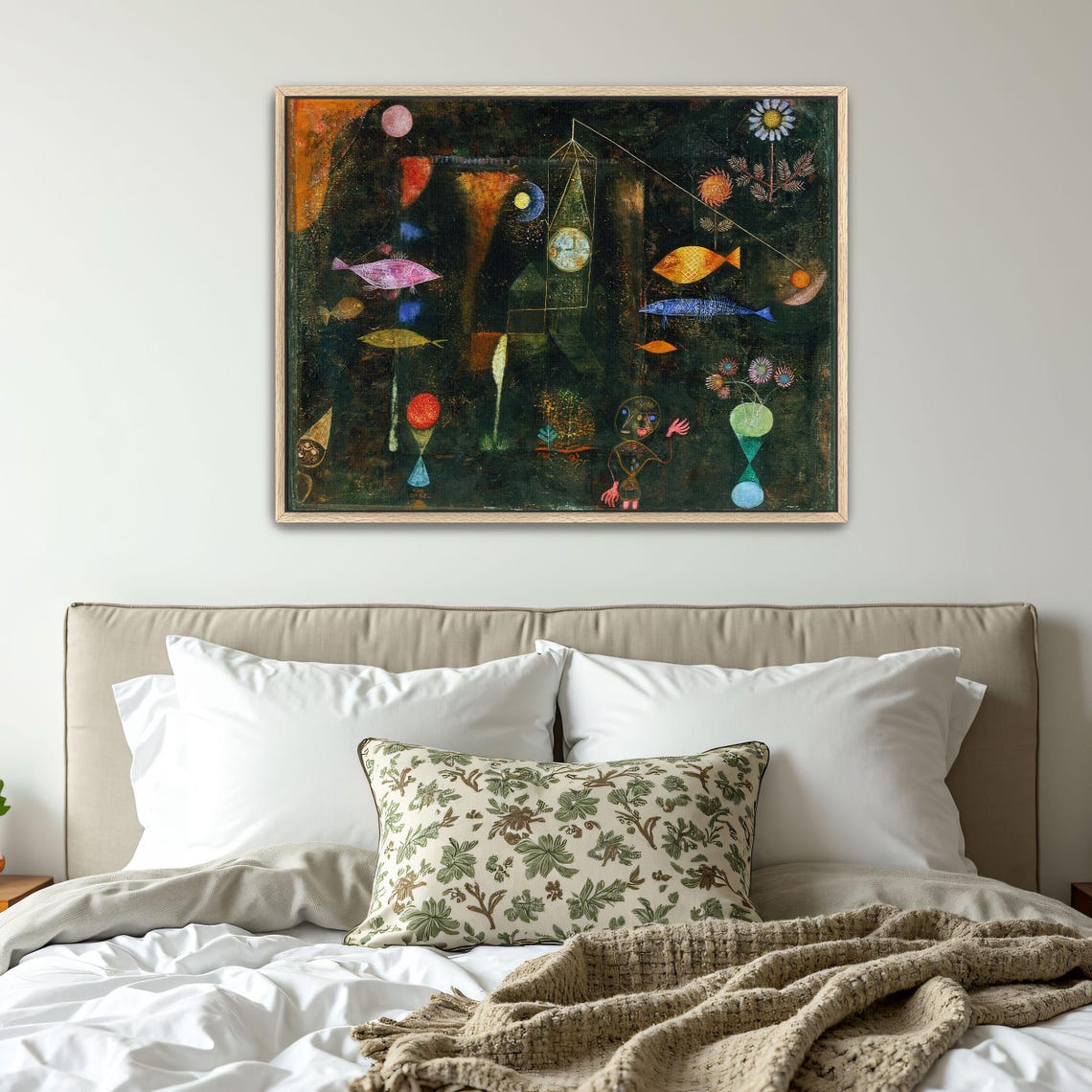 Paul Klee Framed Wall Art Surrealist Painting Of Fish And Flowers Geometric Print Black And Green Entryway Artwork - Image 4