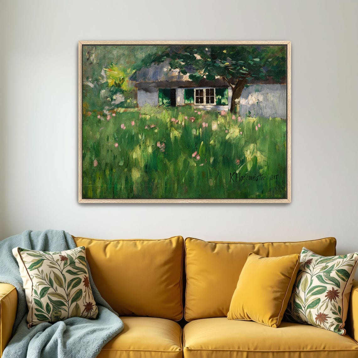 Cottage With Green Shutters in a Wildflower Meadow Art Print - Image 4