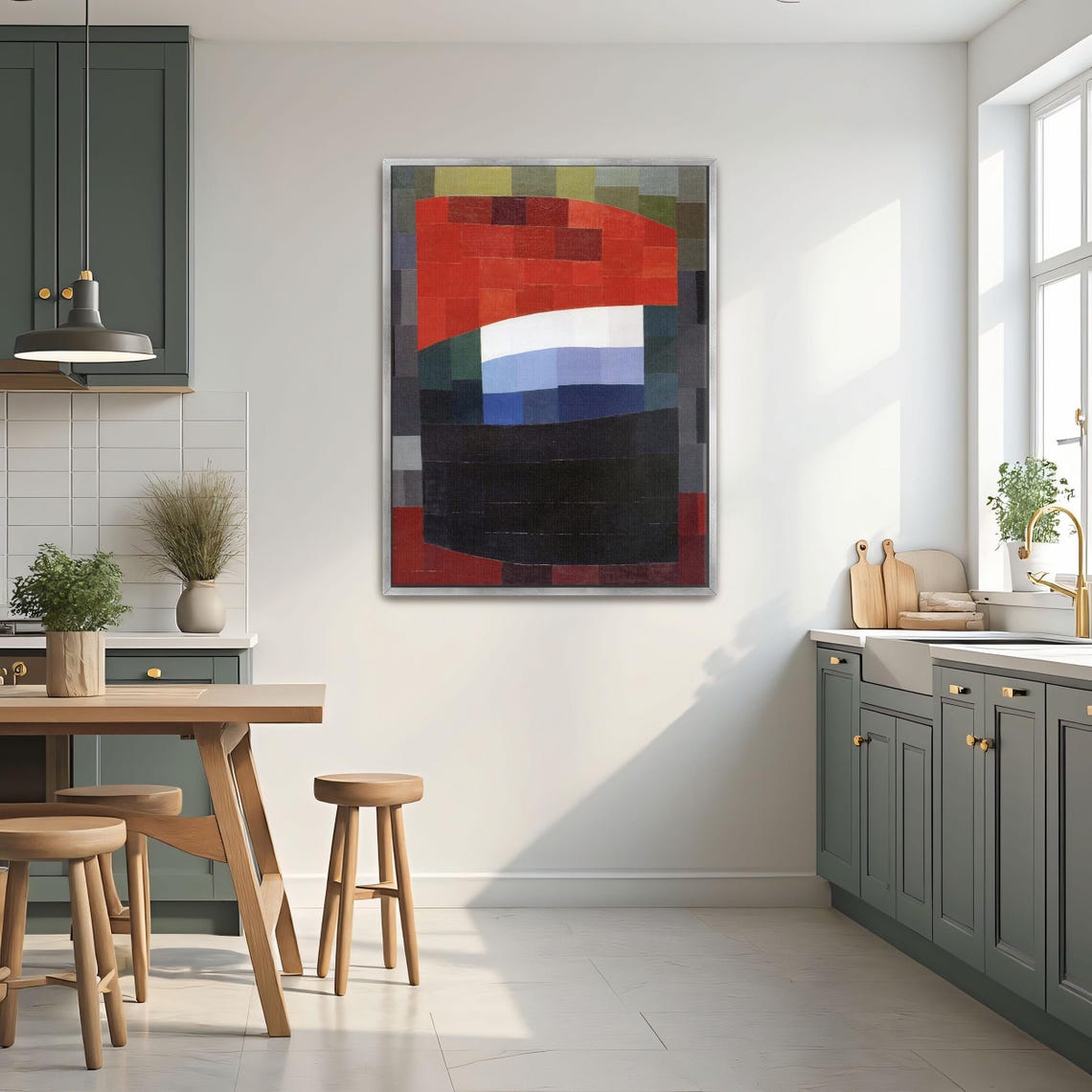 Framed Print Of Abstract Geometric Art With Red White And Blue Geometric Wall Art Red And White Entryway Decor Geometric Art