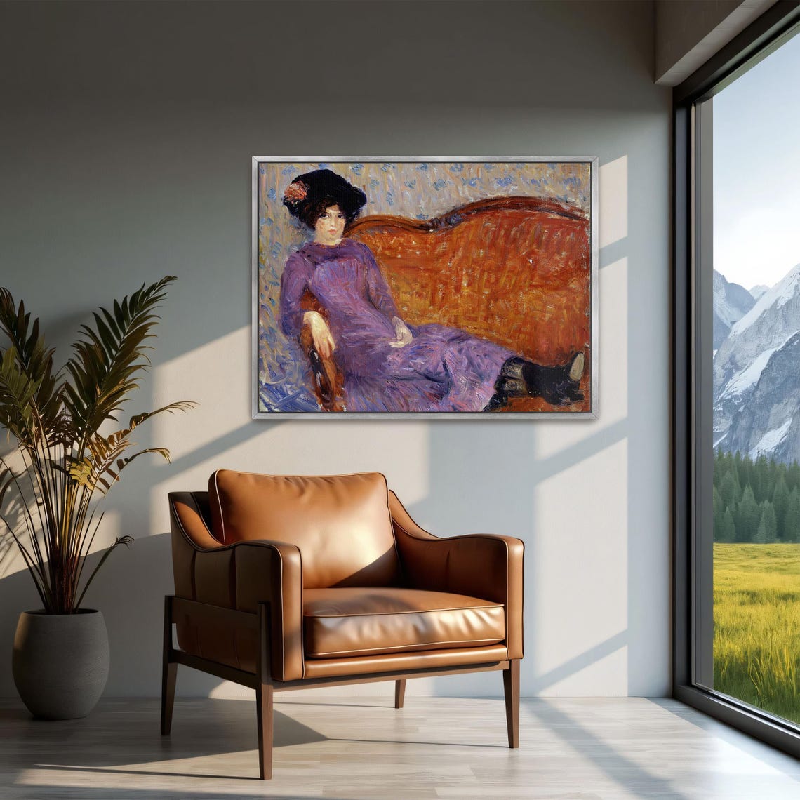 Woman In A Purple Dress Reclining On A Couch Portrait Poster - Image 2