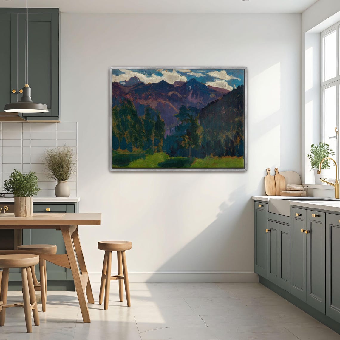 Purple Mountains Above Dark Forest Expressionist Landscape Oil Poster - Image 2