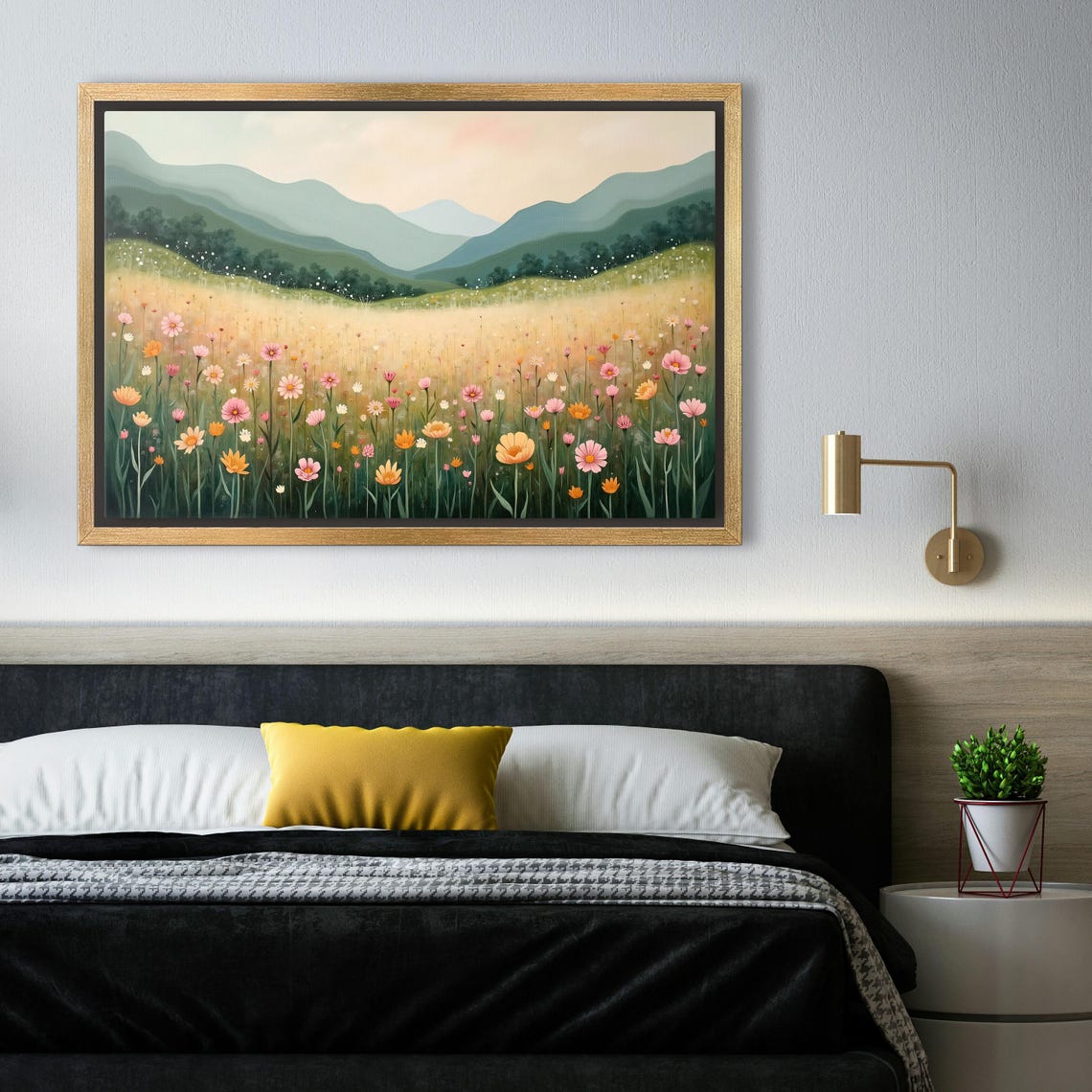 Sunlit Wildflower Meadow With Soft Green Rolling Mountains Poster - Image 4