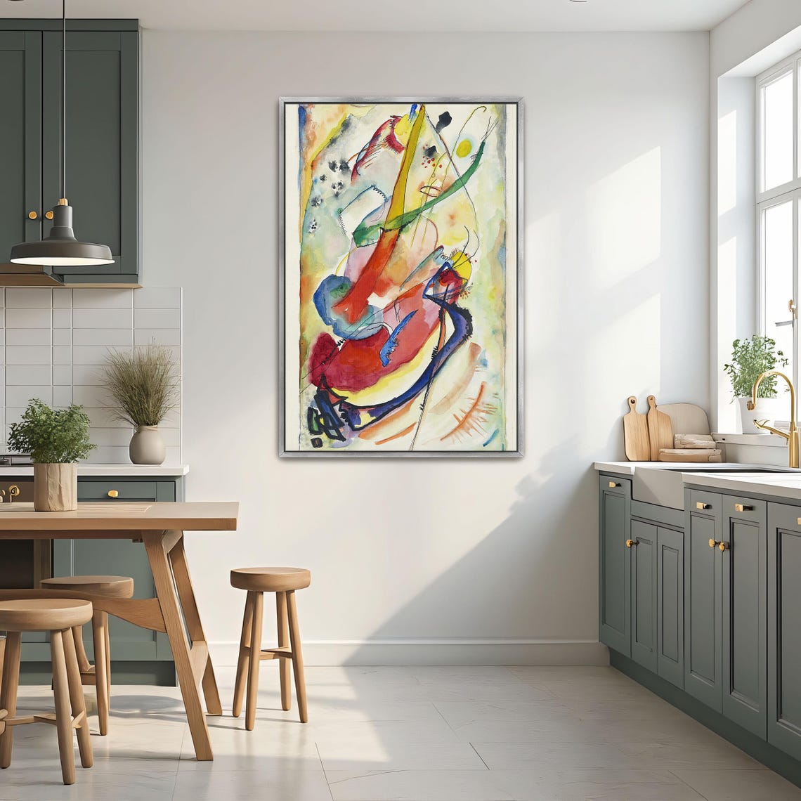 Framed Print Of Abstract Watercolor Painting With Colorful Shapes Geometric Fine Art Print Yellow And Red Living Room Decor - Image 2