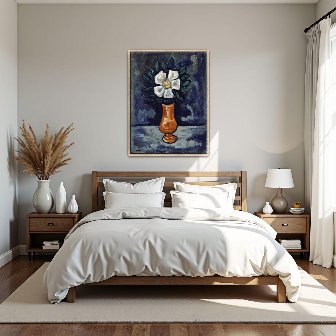 White Flower in an Orange Vase Modernist Still Life Painting Poster - Image 5