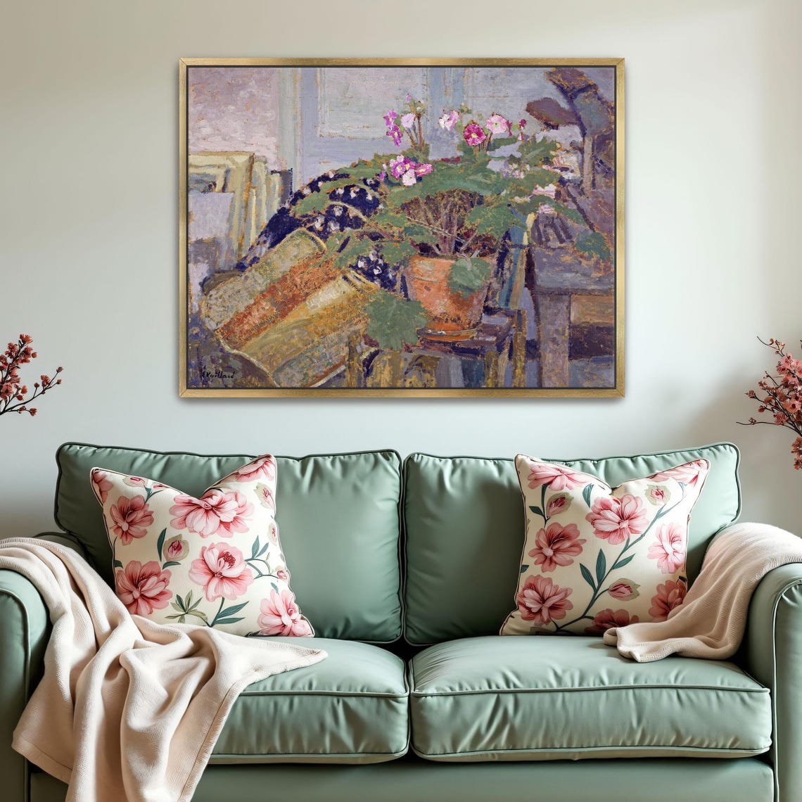 Potted Pink Flowers by Window Impressionist Still Life Poster - Image 2