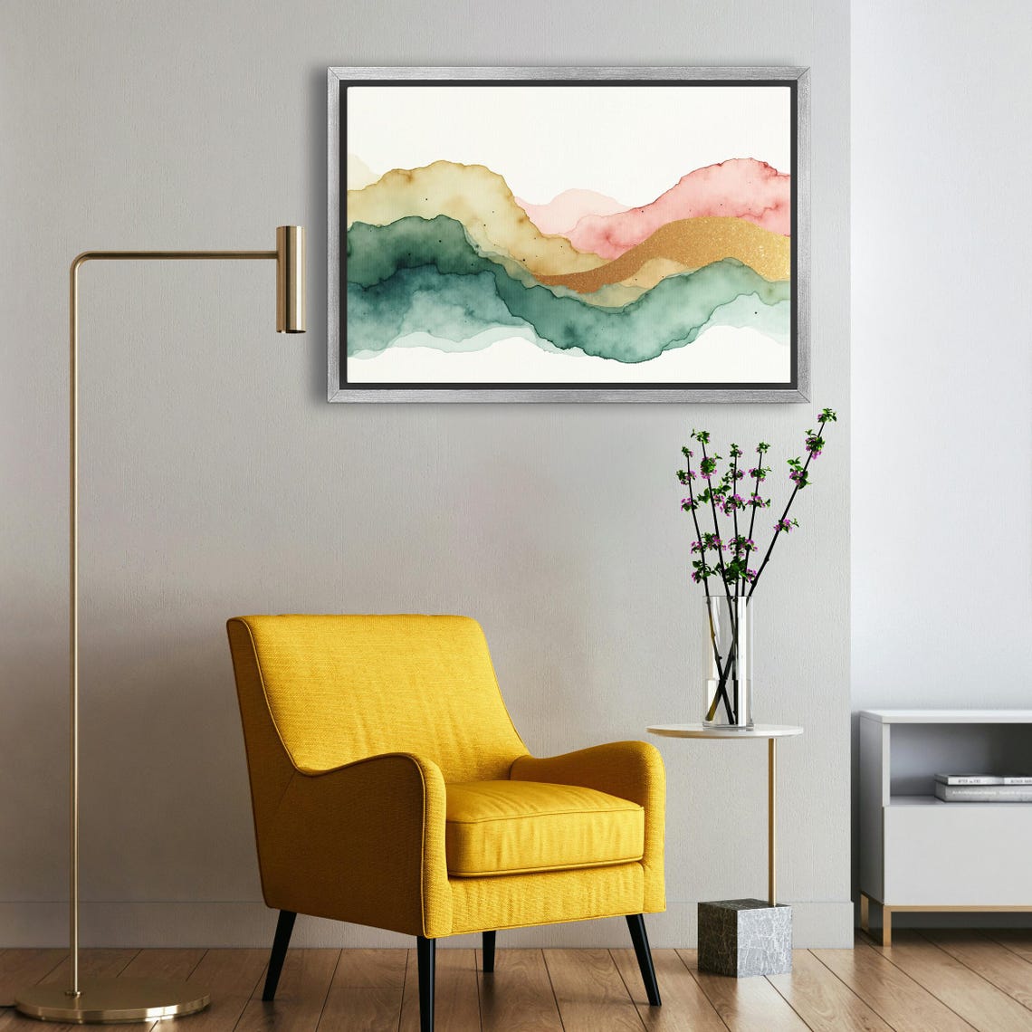 Abstract Pastel Mountain Layers In Green Amber Blush And Gold Poster - Image 5