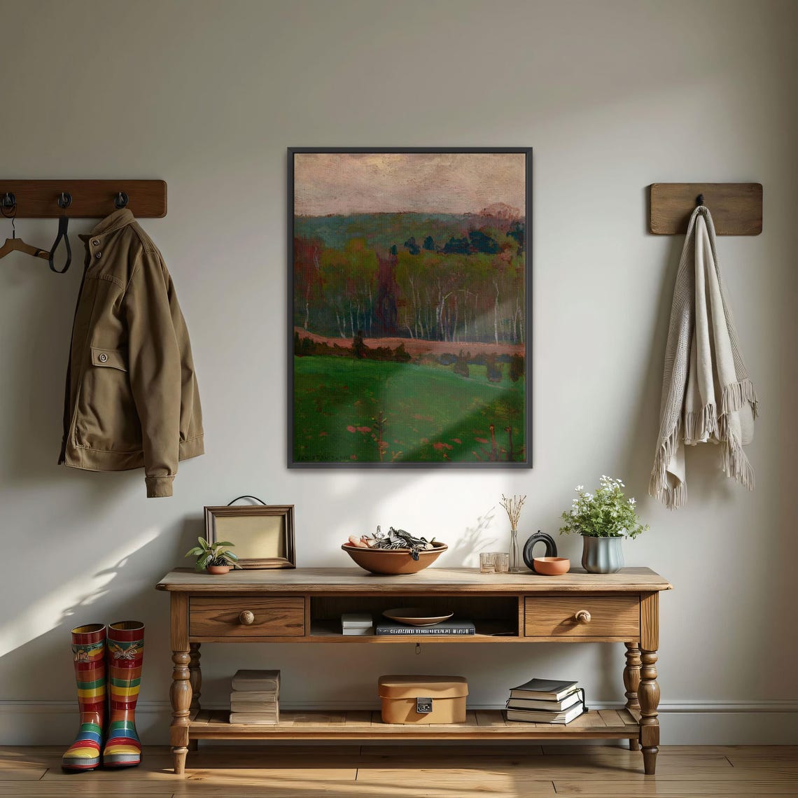 Green Forest Landscape With Distant Hills Vintage Landscape Poster - Image 4