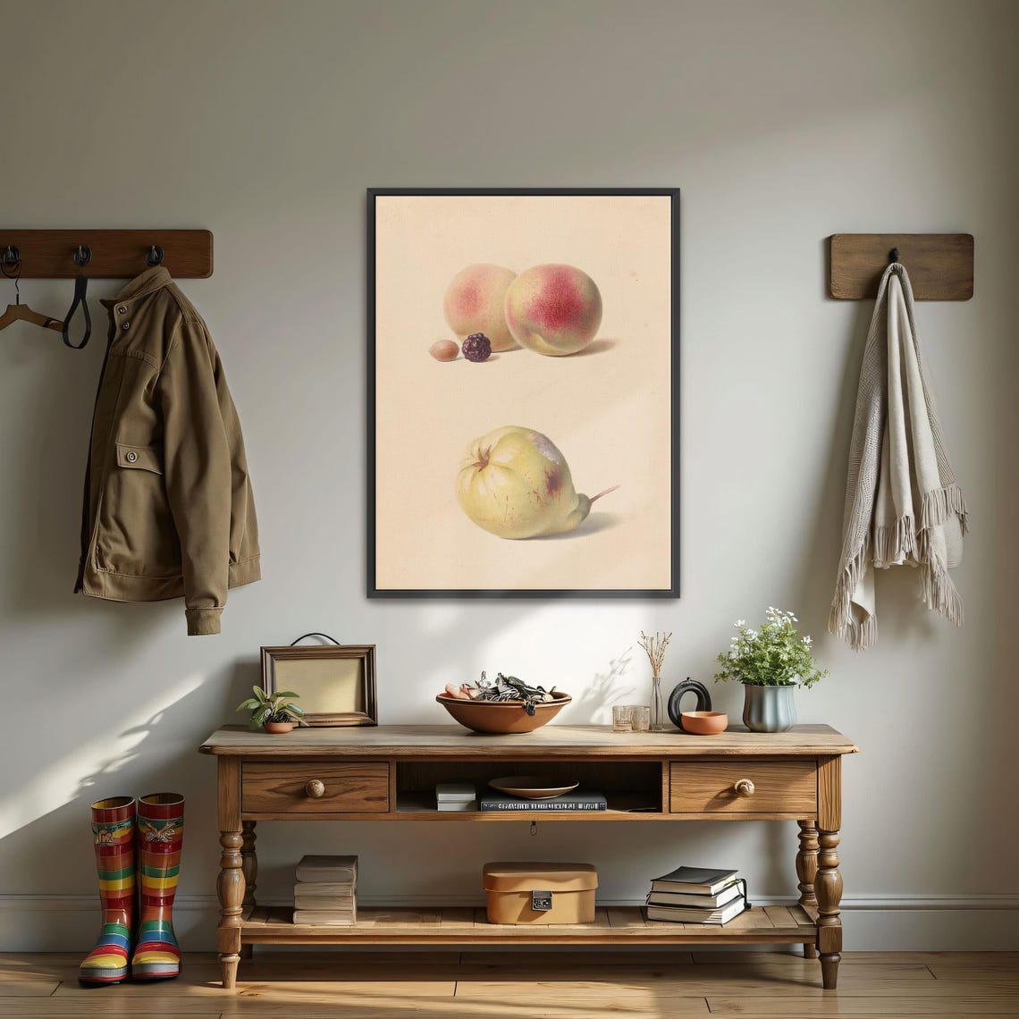 Vintage Botanical Fruit Plate Peaches Blackberry Pear Poster