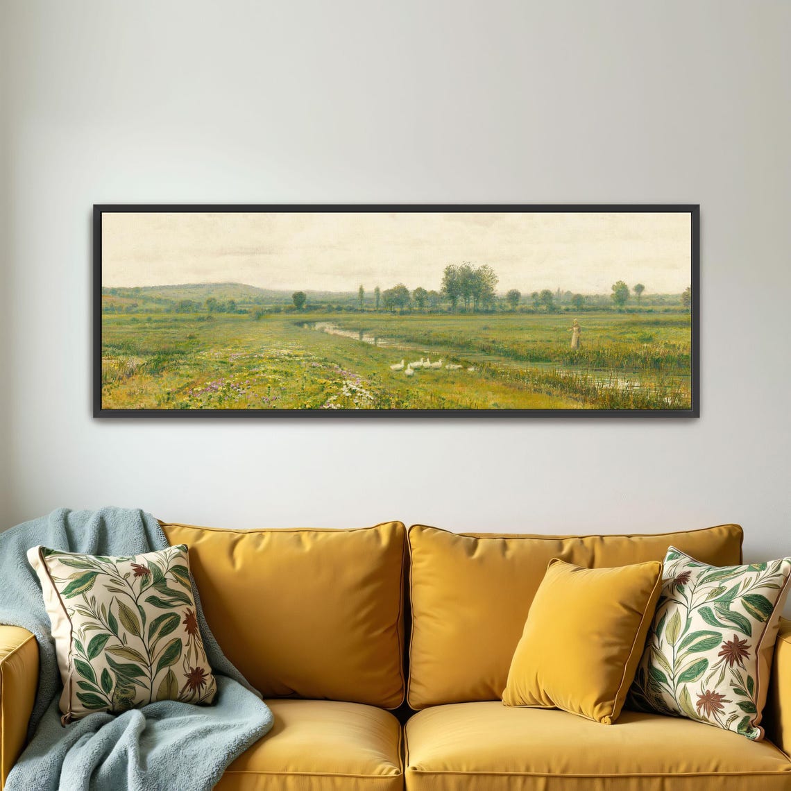 Peaceful Meadow With Ducks and a Woman by a Winding Stream Poster - Image 4