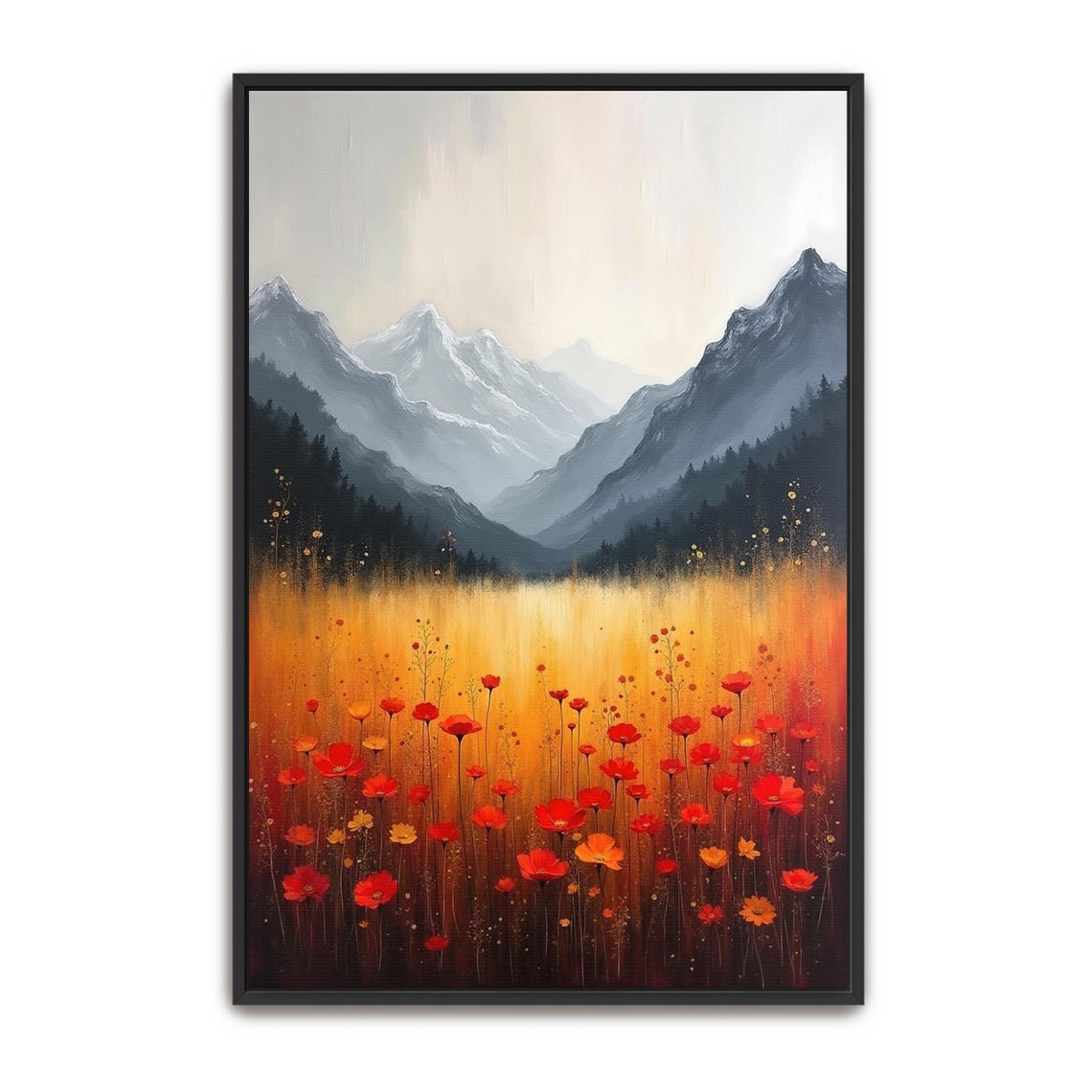 Mountain Meadow Wildflowers with Snowcapped Alpine Peaks Poster