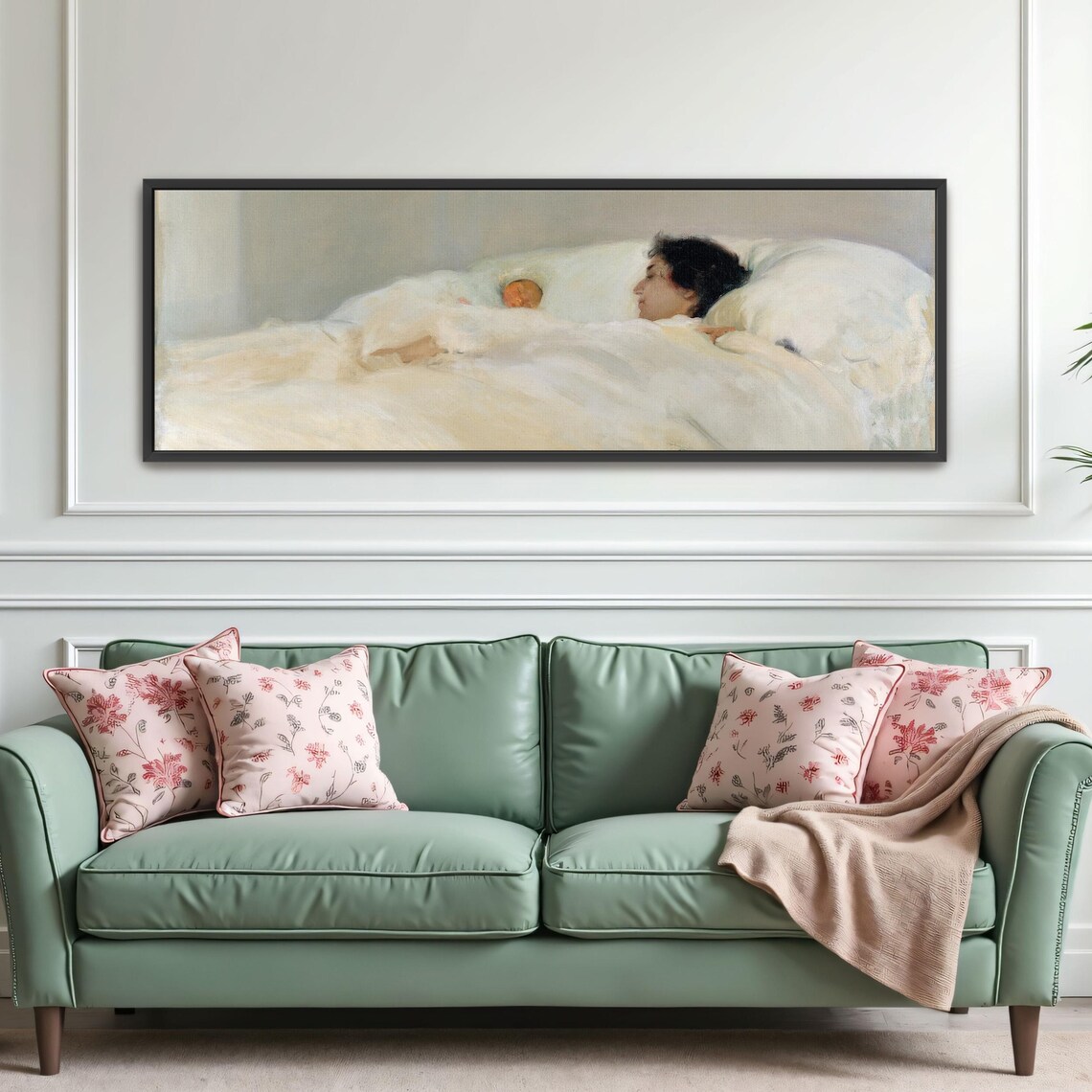 Mother and Child Sleeping Peacefully in White Bedding Poster - Image 4