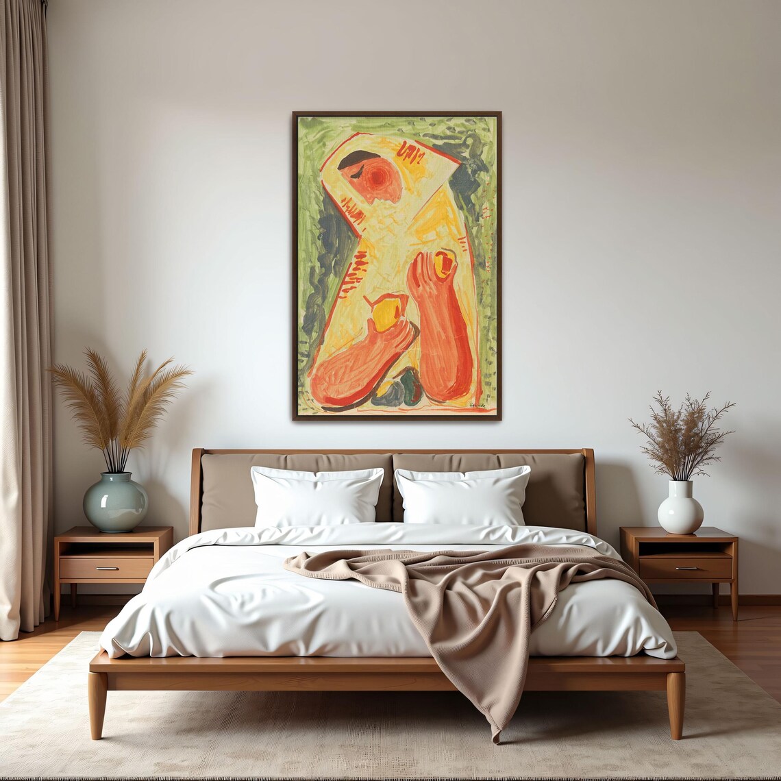 Large Framed Print Of Woman With Fruit In A Yellow Dress Portrait Print Green And Yellow Bedroom Artwork Abstract Decor - Image 5