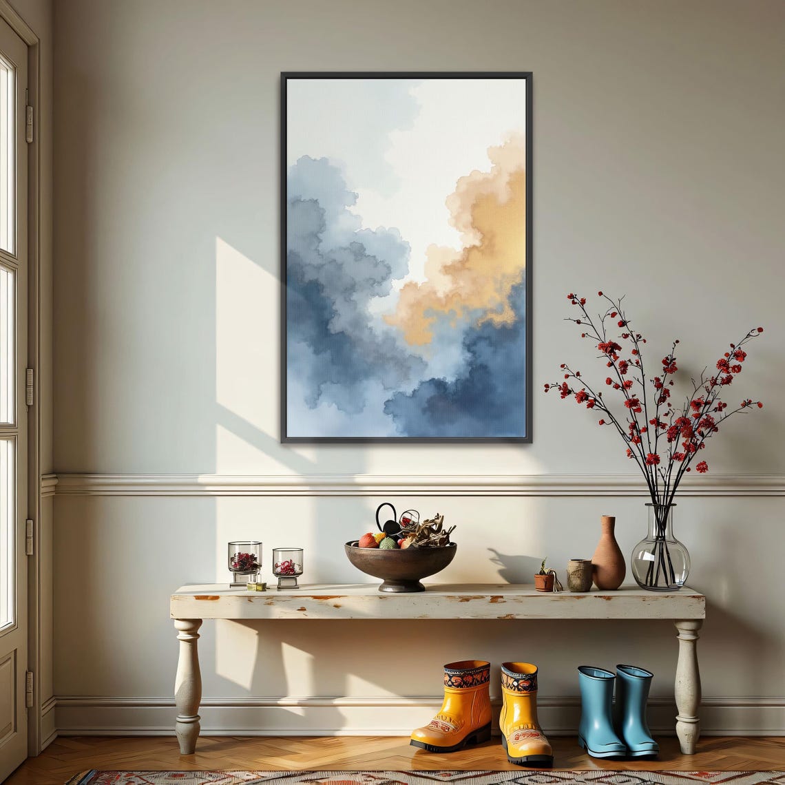 Abstract Blue and Gold Watercolor Cloudscape Painting Poster - Image 3