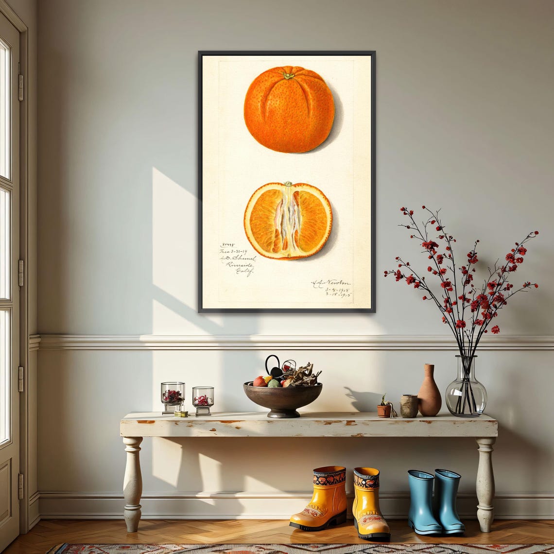 Vintage Orange Study Whole Fruit And Cut Half Botanical Art Poster - Image 3