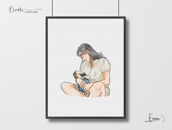 Custom Watercolor Portrait Drawing, Family Gift