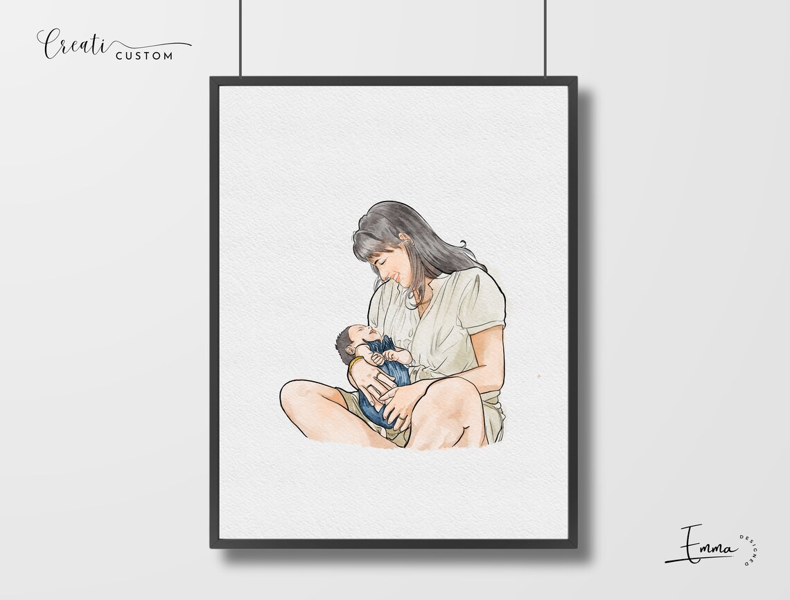 Custom Watercolor Portrait Drawing, Family Gift