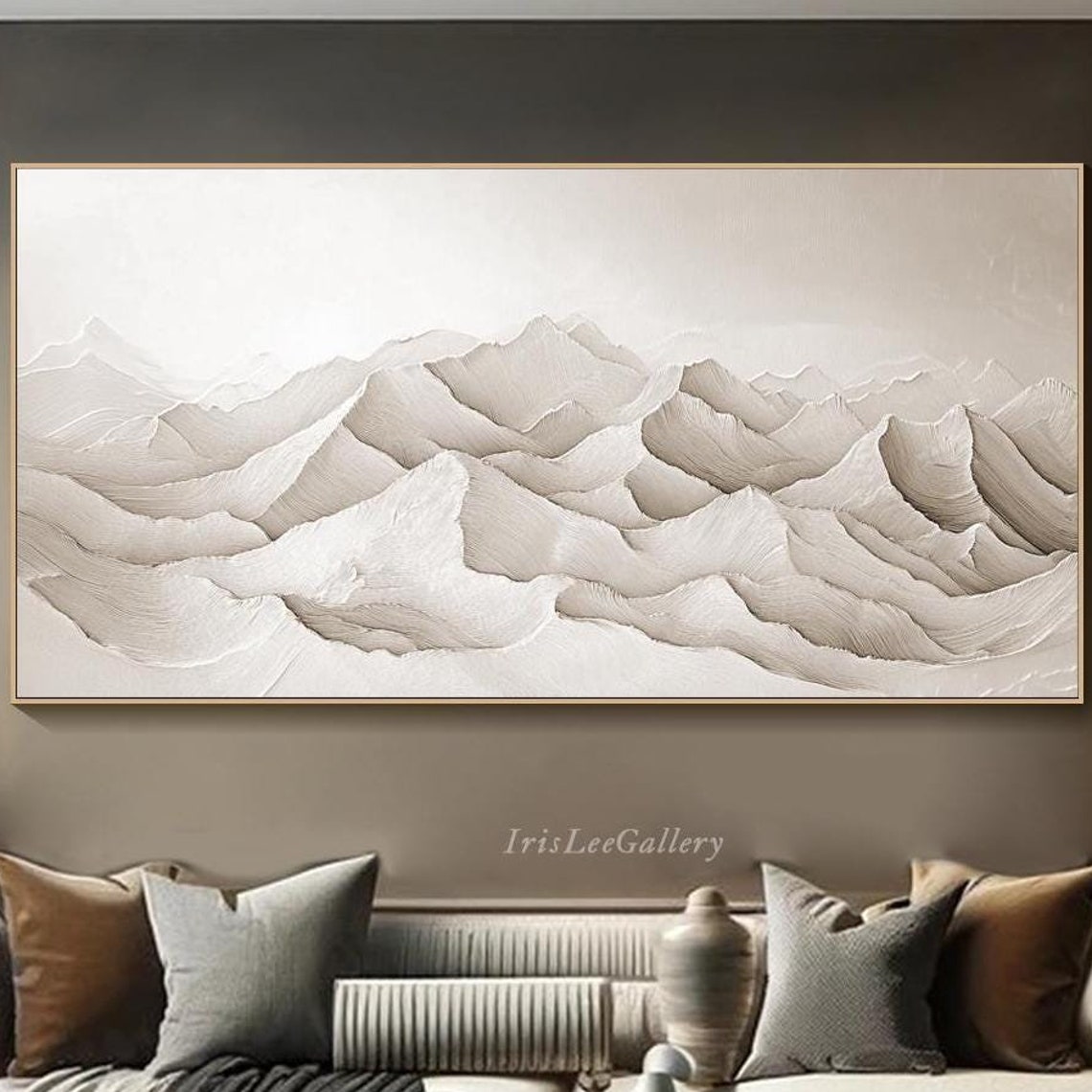 Original 3d Plaster Style Textured Wall Art Beige Mountain Painting On Framed Ivory Wabi Sabi Living Room Wall Art Boho Modern