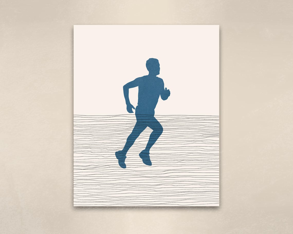 Blue Runner Silhouette Minimalist Cross Country Sports Poster