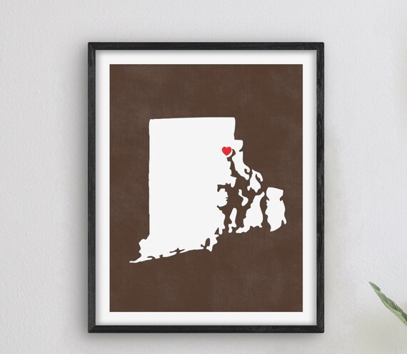 Providence Rhode Island Heart Map Minimalist Brown Grad Poster