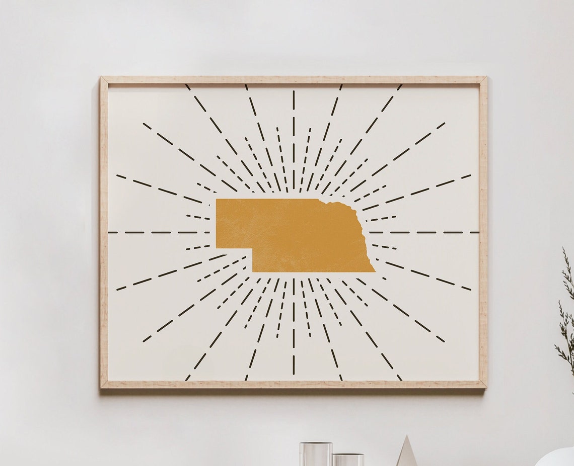 Nebraska Boho Wall Art Bohemian Decor Print Abstract Mid Century Modern State Of