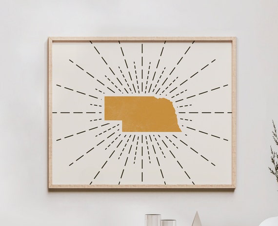 Nebraska Boho Wall Art Bohemian Decor Print Abstract Mid Century Modern State Of