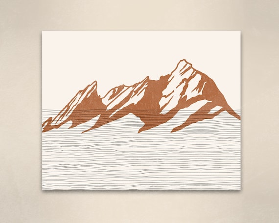 Flatiron Mountains Boulder Colorado Terracotta Boho Silhouette Wall Art