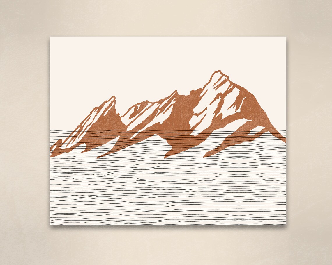 Flatiron Mountains Boulder Colorado Terracotta Boho Silhouette Wall Art