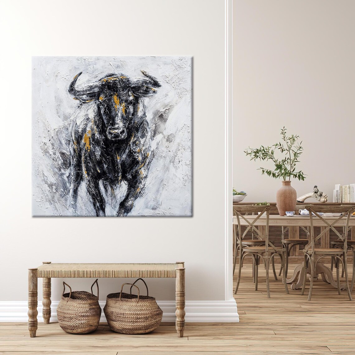 Abstract Bull Halloween Decor, Modern Glass Art