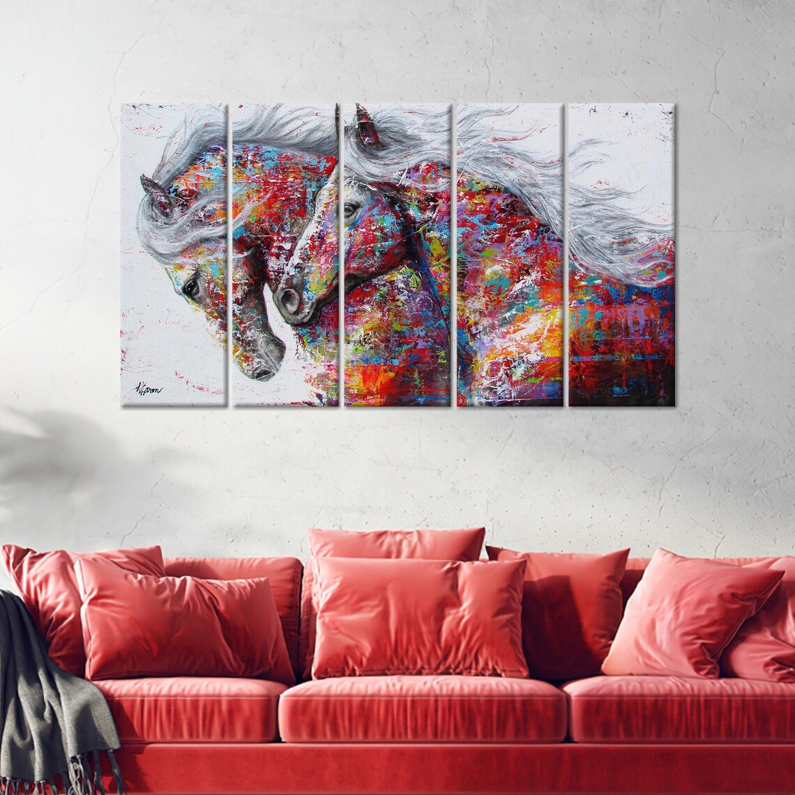 Farmhouse Painted Glass Horses, Modern Wall Art - Image 2