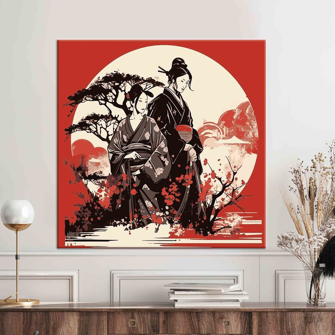 Geisha and Samurai Japanese Woman Modern Artwork