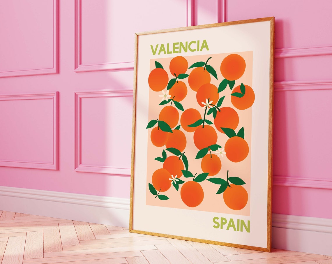 Oranges Valencia Spain Print Art Orange Fruit Market Wall Art Orange Kitchen Art Print Cute Trendy Wall Art