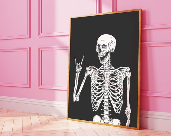 Skeleton Print Art Cute Black Halloween Wall Decor Trendy Halloween Wall Art Spooky Season Poster