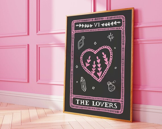 The Lovers Tarot Card Pink Heart Crystal Love Mystic Wall Art