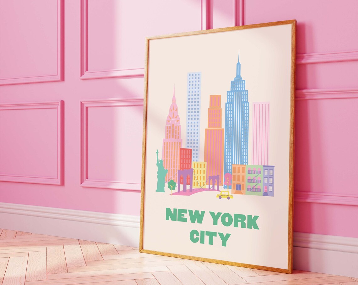 New York City Pastel Skyline Chrysler Empire State Travel Poster