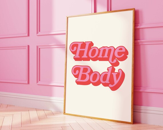 Homebody Print Art Minimal Red Pink Typography Art Cute Wall Art Trendy Art Print