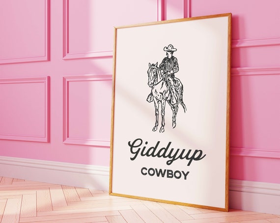 Giddyup Cowboy Print Art Retro Black Wall Art Country Western Art Print Trendy Retro Wall Art