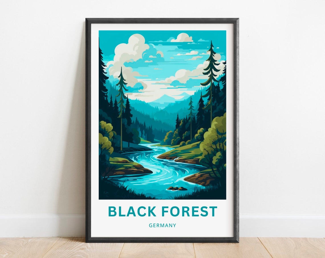 Black Forest Germany Turquoise River Pine Valley Travel Poster