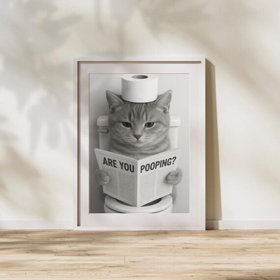 Funny Cat Picture Are You Pooping Instant Bathroom Wall Decor A4 A3 Print Catlover