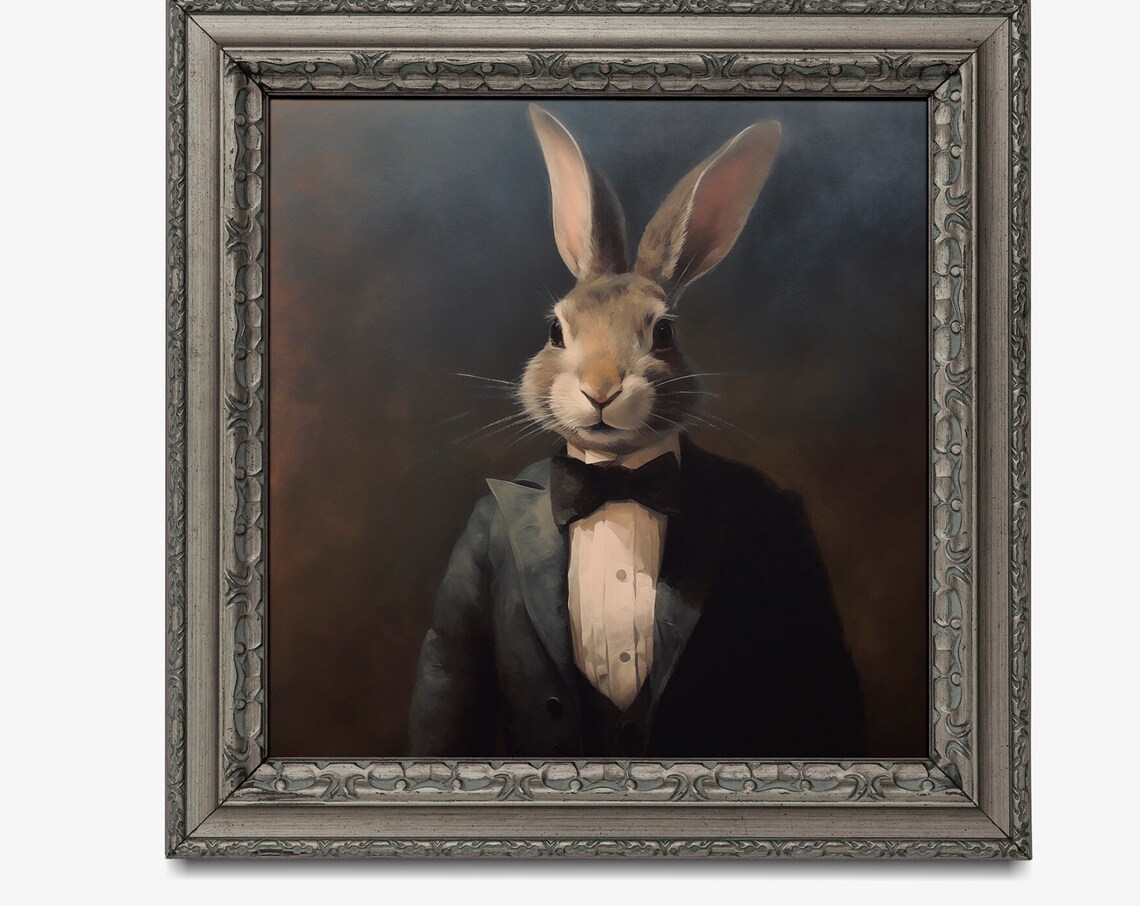 Vintage Rabbit Print, Cute Bunny In Clothes - Image 2