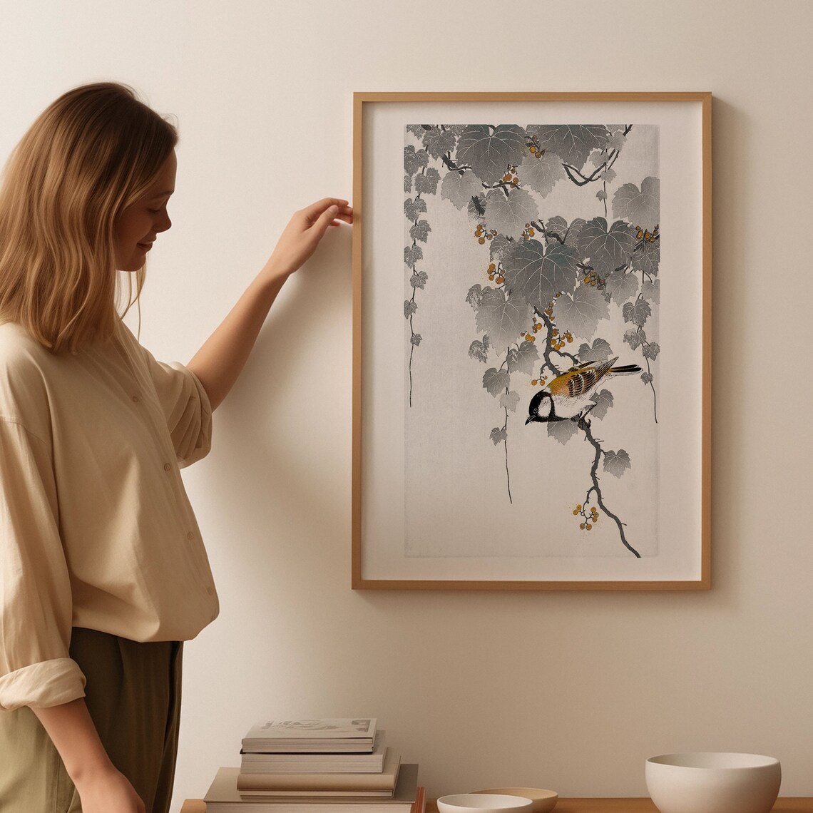 Ohara Koson Great Tit On Vine With Berries Vintage Bird Woodblock Poster - Image 3