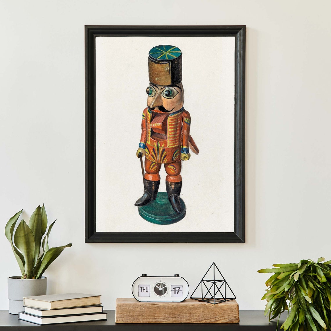 Vintage Folk Art Nutcracker Soldier Toy Red Uniform Painting Poster - Image 2