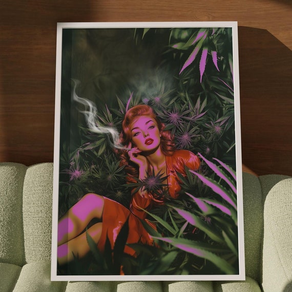 Surreal Vintage Cannabis Poster Retro Futuristic Art Print