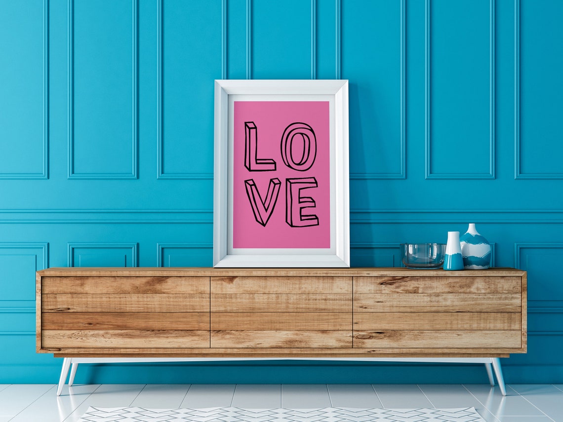 LOVE Sculpture Style Stacked Letters Pink Pop Art Valentine Poster