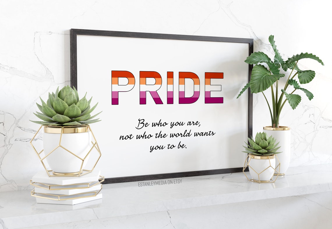 Lesbian Pride Sunset Flag Be Who You Are Quote Poster in Orange Pink