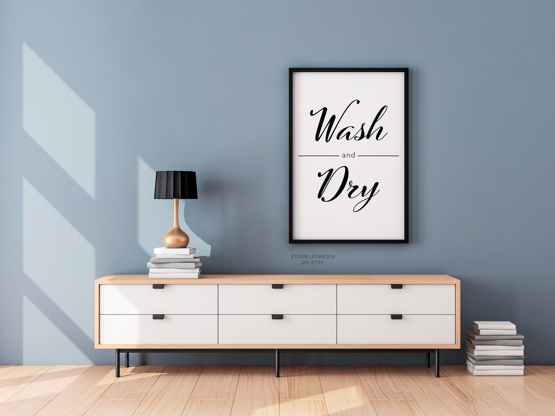 Chic Elegant Wash and Dry Script Laundry Room Wall Sign Poster - Image 2
