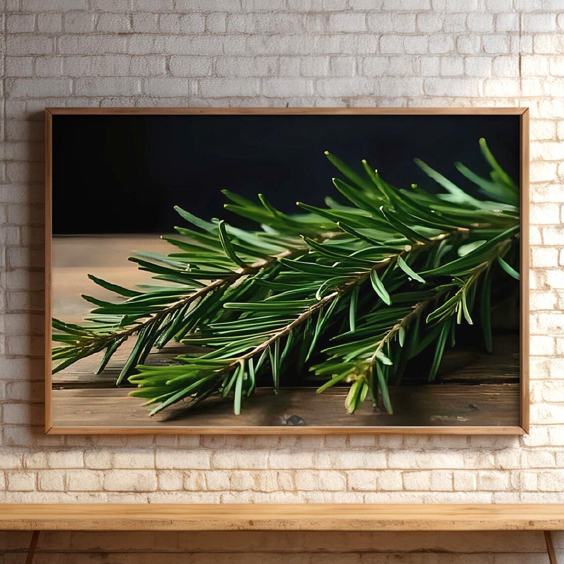 Fresh Rosemary Sprigs Rustic Wood Dark Moody Herb Kitchen Art Poster