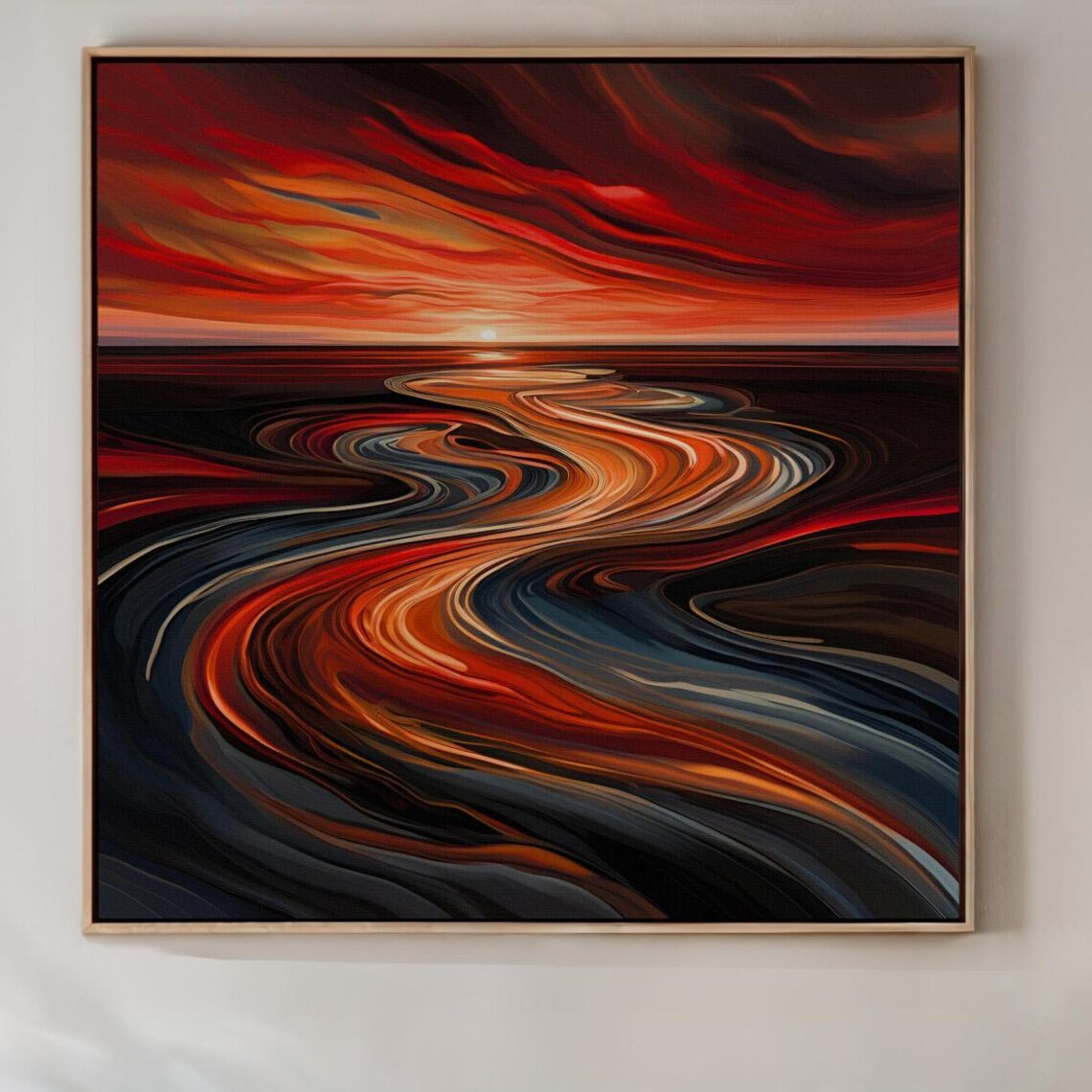 Molten River Poster Print, Fiery Sunset Landscape