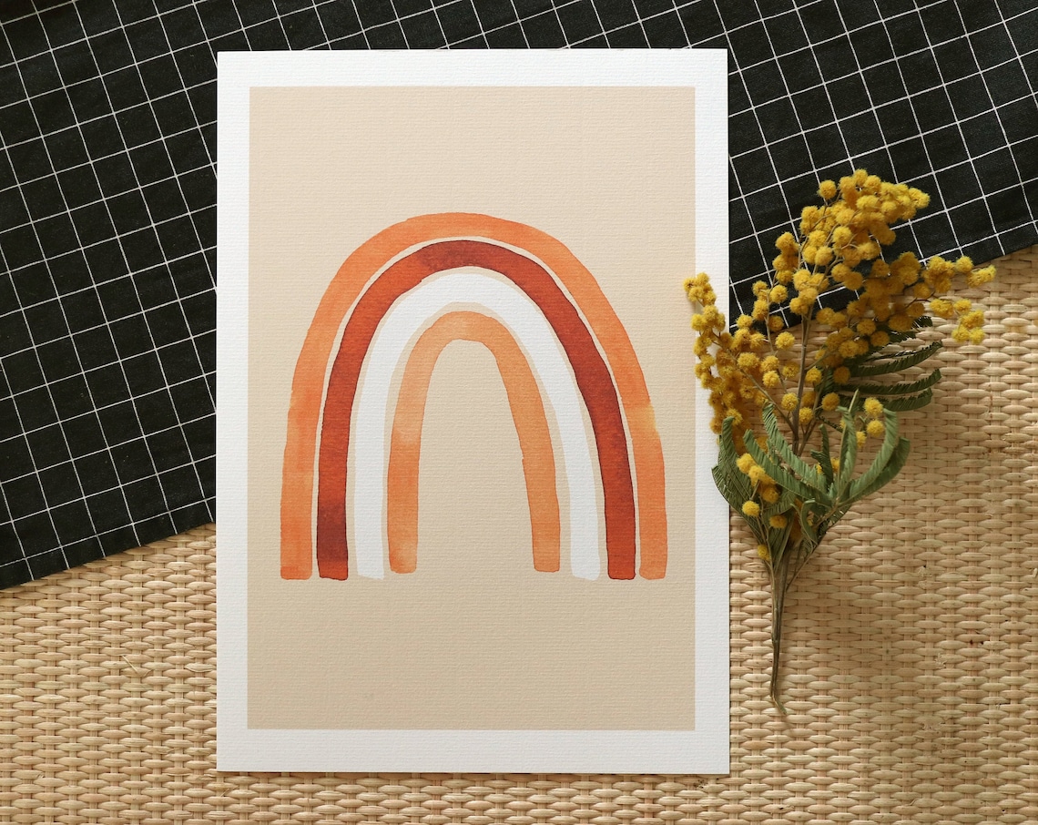 Rainbow Watercolor Child Poster, Terracotta Illustration