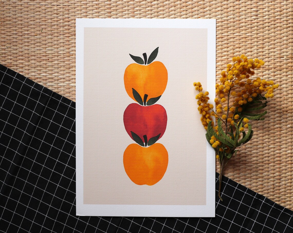 Three Apples Watercolor Child Illustration Art Print