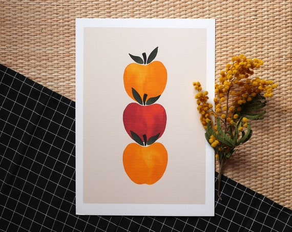 Three Apples Watercolor Child Illustration Art Print
